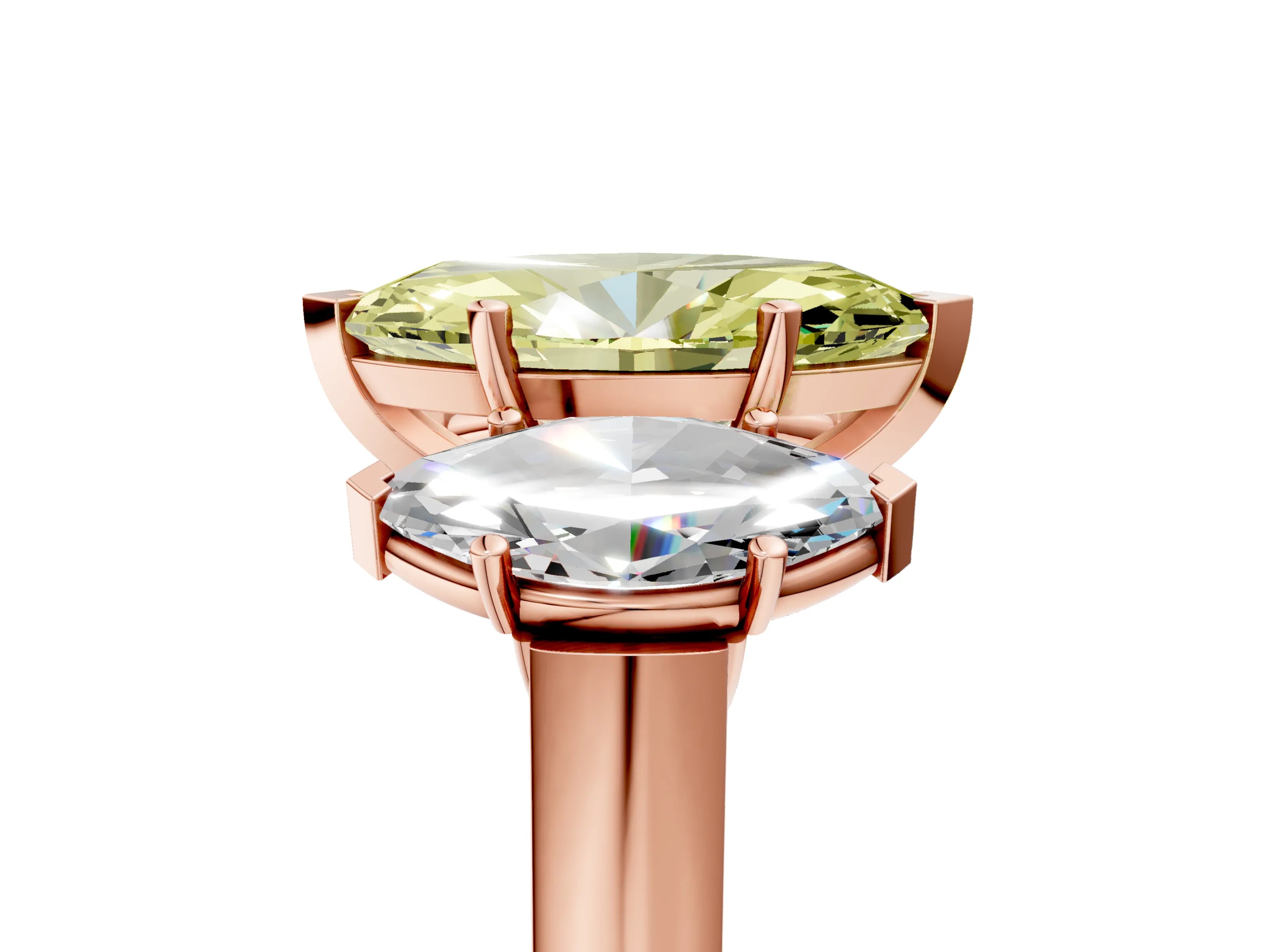 Rose gold Three-Stone Fancy Yellow Marquise Cut Brilliant Diamond Trellis Ring with Comfort Fit Band_5