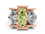 Rose gold Three Stone Fancy Yellow Marquise Cut Cut Channel Set Diamond Ring