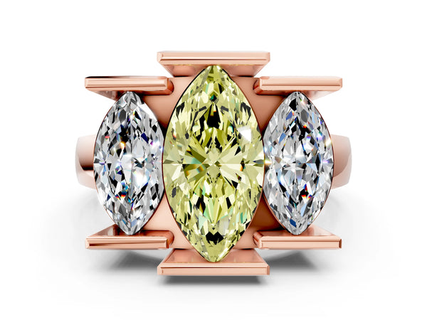Rose gold Three Stone Fancy Yellow Marquise Cut Cut Channel Set Diamond Ring