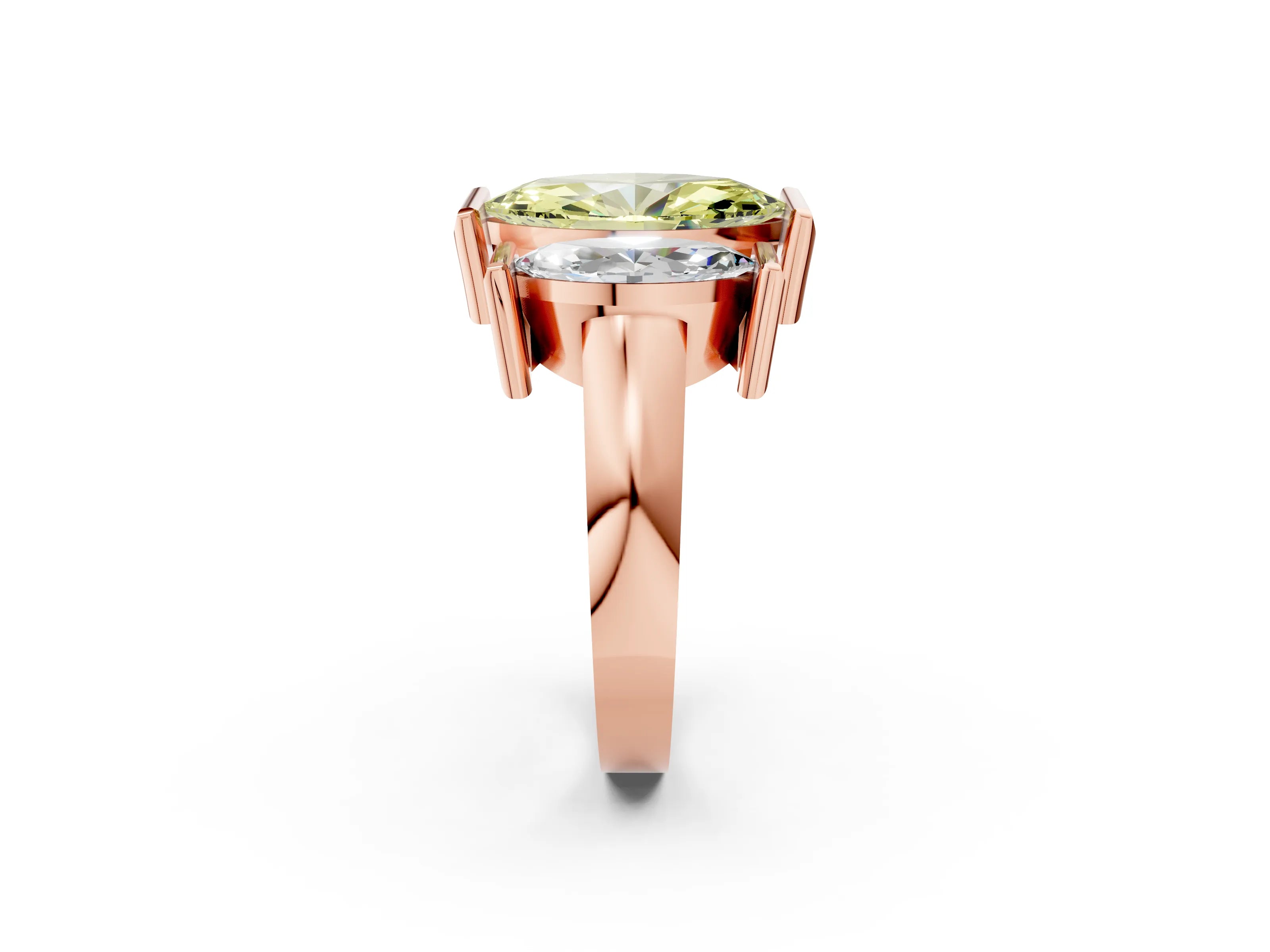Rose gold Three Stone Fancy Yellow Marquise Cut Cut Channel Set Diamond Ring_2