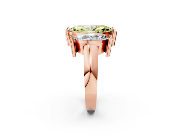 Rose gold Three Stone Fancy Yellow Marquise Cut Cut Channel Set Diamond Ring