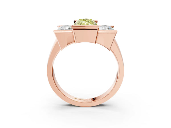 Rose gold Three Stone Fancy Yellow Marquise Cut Cut Channel Set Diamond Ring