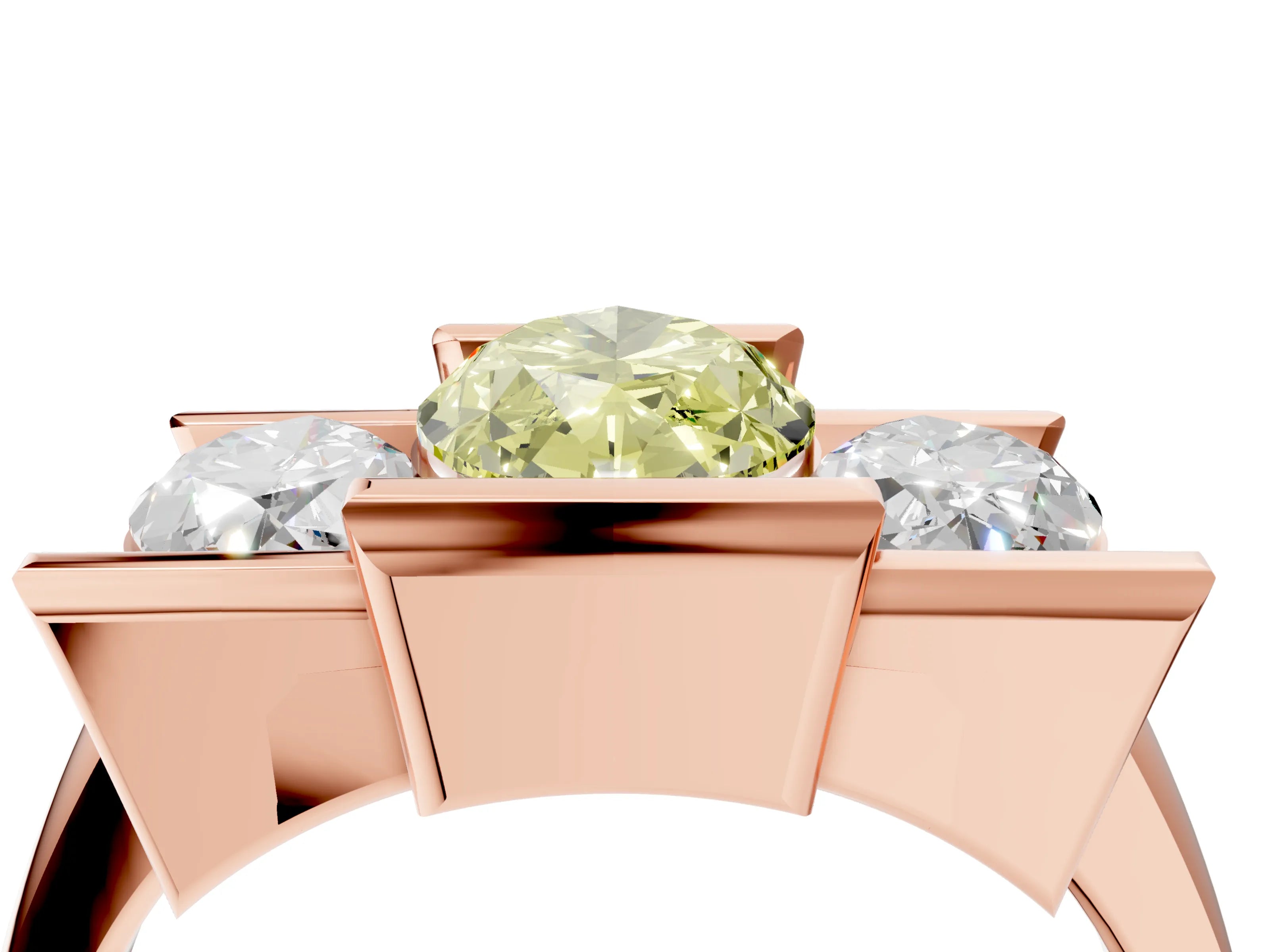 Rose gold Three Stone Fancy Yellow Marquise Cut Cut Channel Set Diamond Ring_4