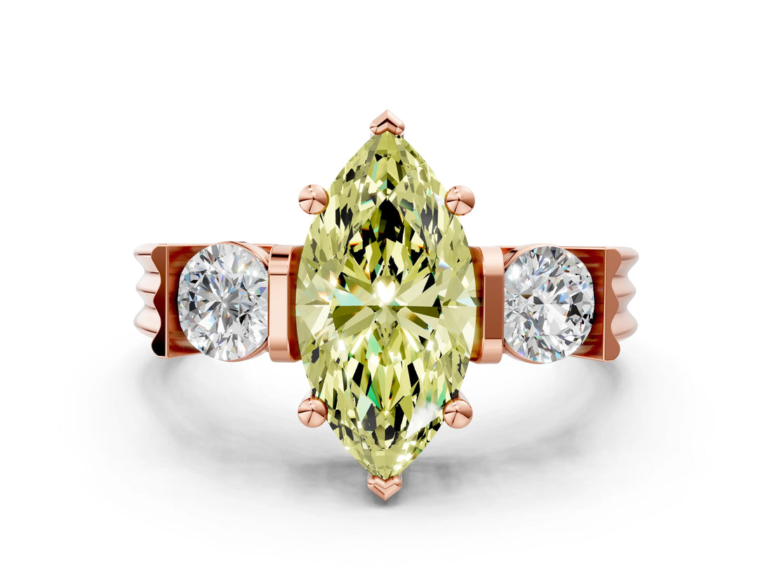 Rose gold Three-Stone Fancy Yellow Marquise Cut Cut Classic Band Prong Setting Ring
