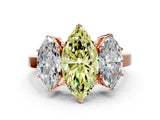 Rose gold Three-Stone Fancy Yellow Marquise Cut Cut Diamond Engagement Ring with Flat Band and Four-Prong Setting_12