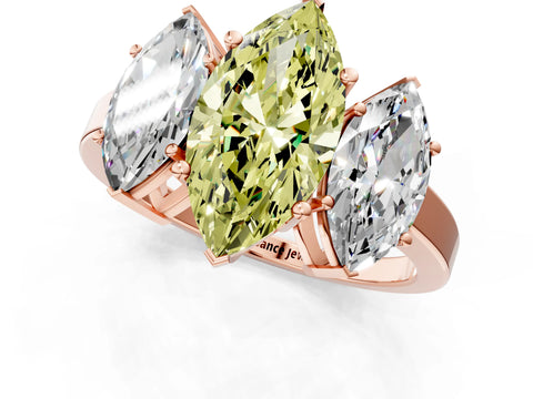 Rose gold Three-Stone Fancy Yellow Marquise Cut Cut Diamond Engagement Ring with Flat Band and Four-Prong Setting_13
