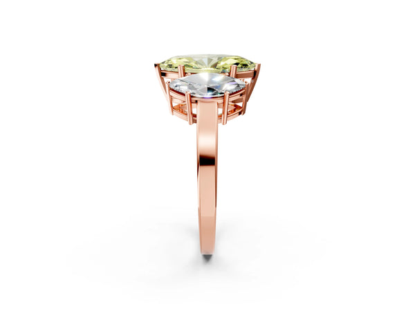 Rose gold Three-Stone Fancy Yellow Marquise Cut Cut Diamond Engagement Ring with Flat Band and Four-Prong Setting
