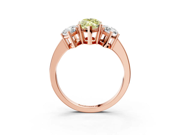 Rose gold Three-Stone Fancy Yellow Marquise Cut Cut Diamond Engagement Ring with Flat Band and Four-Prong Setting