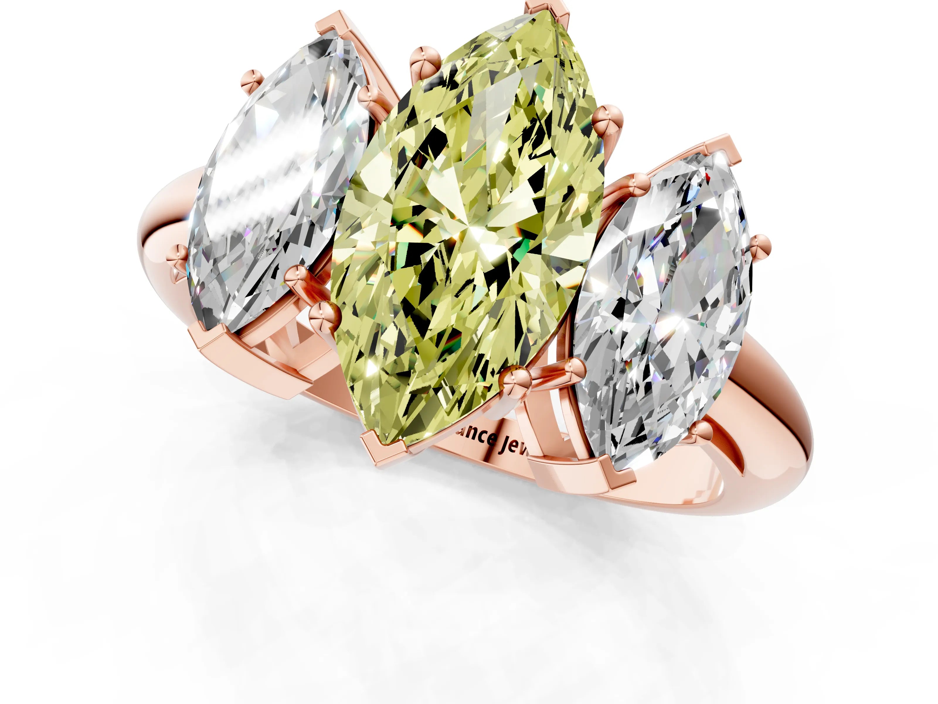 Rose gold Three-Stone Fancy Yellow Marquise Cut Cut Diamond Engagement Ring with Prong Setting on a White Gold Band_37