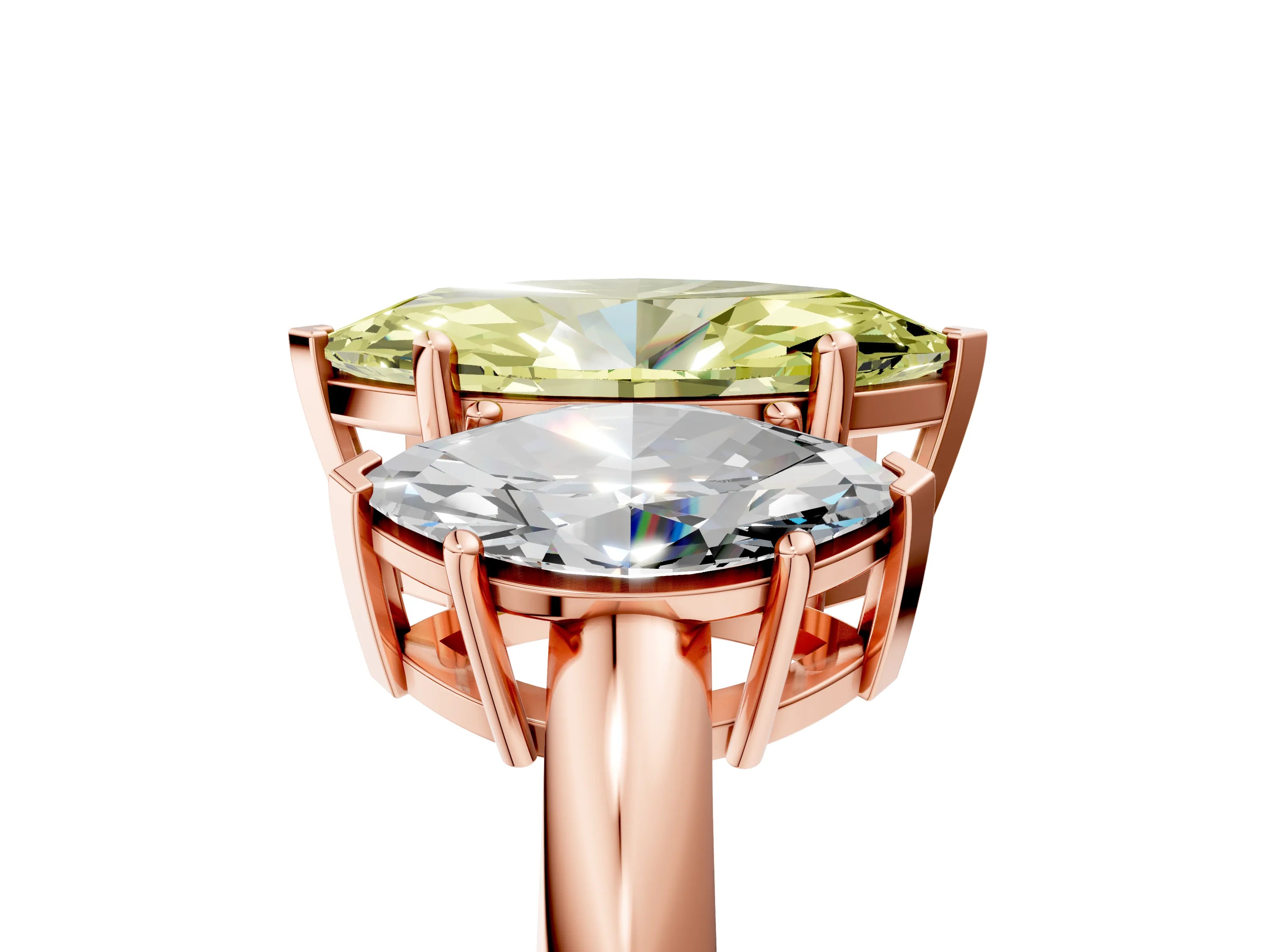 Rose gold Three-Stone Fancy Yellow Marquise Cut Cut Diamond Engagement Ring with Prong Setting on a White Gold Band_41