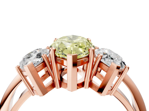 Rose gold Three-Stone Fancy Yellow Marquise Cut Cut Diamond Engagement Ring with Prong Setting on a White Gold Band_4