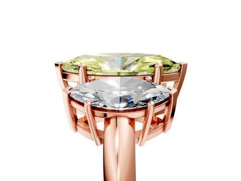 Rose gold Three-Stone Fancy Yellow Marquise Cut Cut Diamond Engagement Ring with Prong Setting on a White Gold Band_5