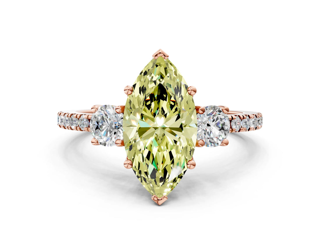 Rose gold Three-Stone Fancy Yellow Marquise Cut Cut Diamond Pavé Band with Prong Setting_15
