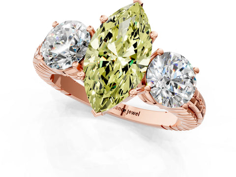 Rose gold Three-Stone Fancy Yellow Marquise Cut Cut Diamond Ring with Channel-Set Band and Prong Setting_1