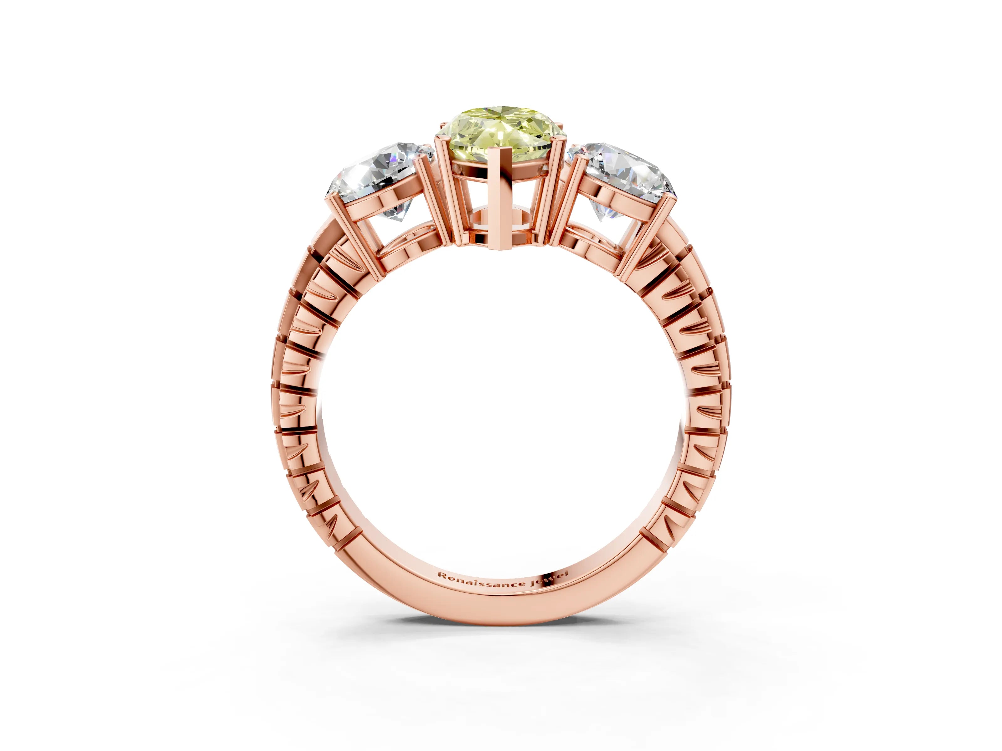 Rose gold Three-Stone Fancy Yellow Marquise Cut Cut Diamond Ring with Channel-Set Band and Prong Setting_3
