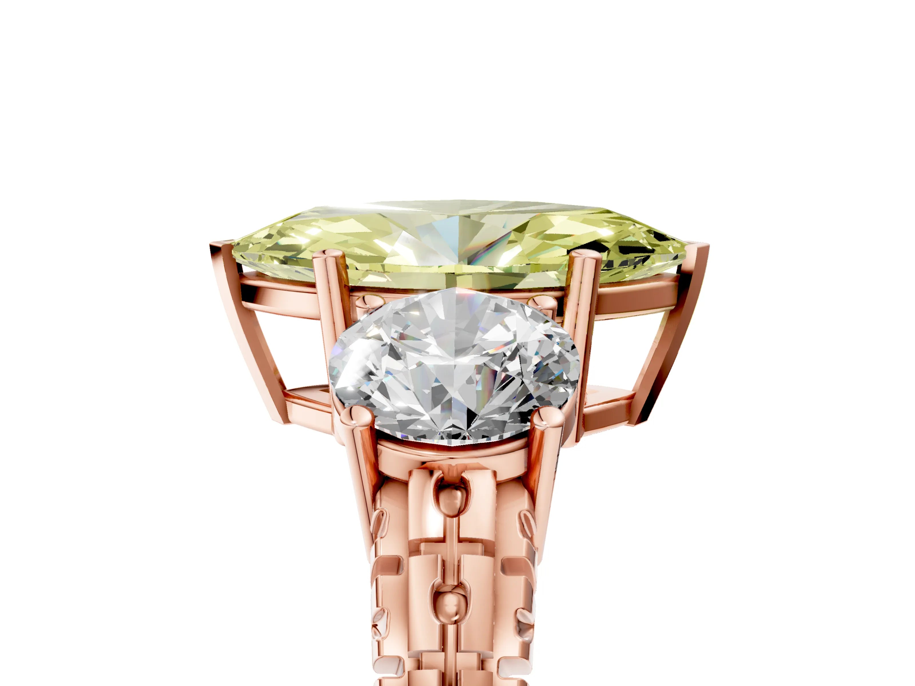 Rose gold Three-Stone Fancy Yellow Marquise Cut Cut Diamond Ring with Channel-Set Band and Prong Setting_5