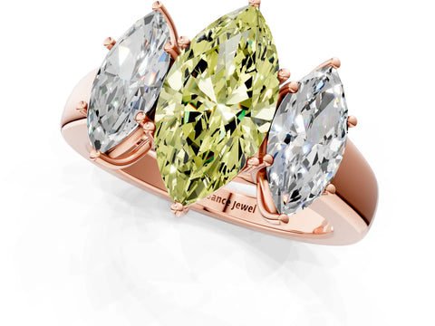 Rose gold Three-Stone Fancy Yellow Marquise Cut Cut Diamond Ring with Prong Setting and Classic Band_1