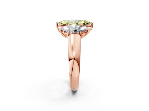 Rose gold Three-Stone Fancy Yellow Marquise Cut Cut Diamond Ring with Prong Setting and Classic Band_2