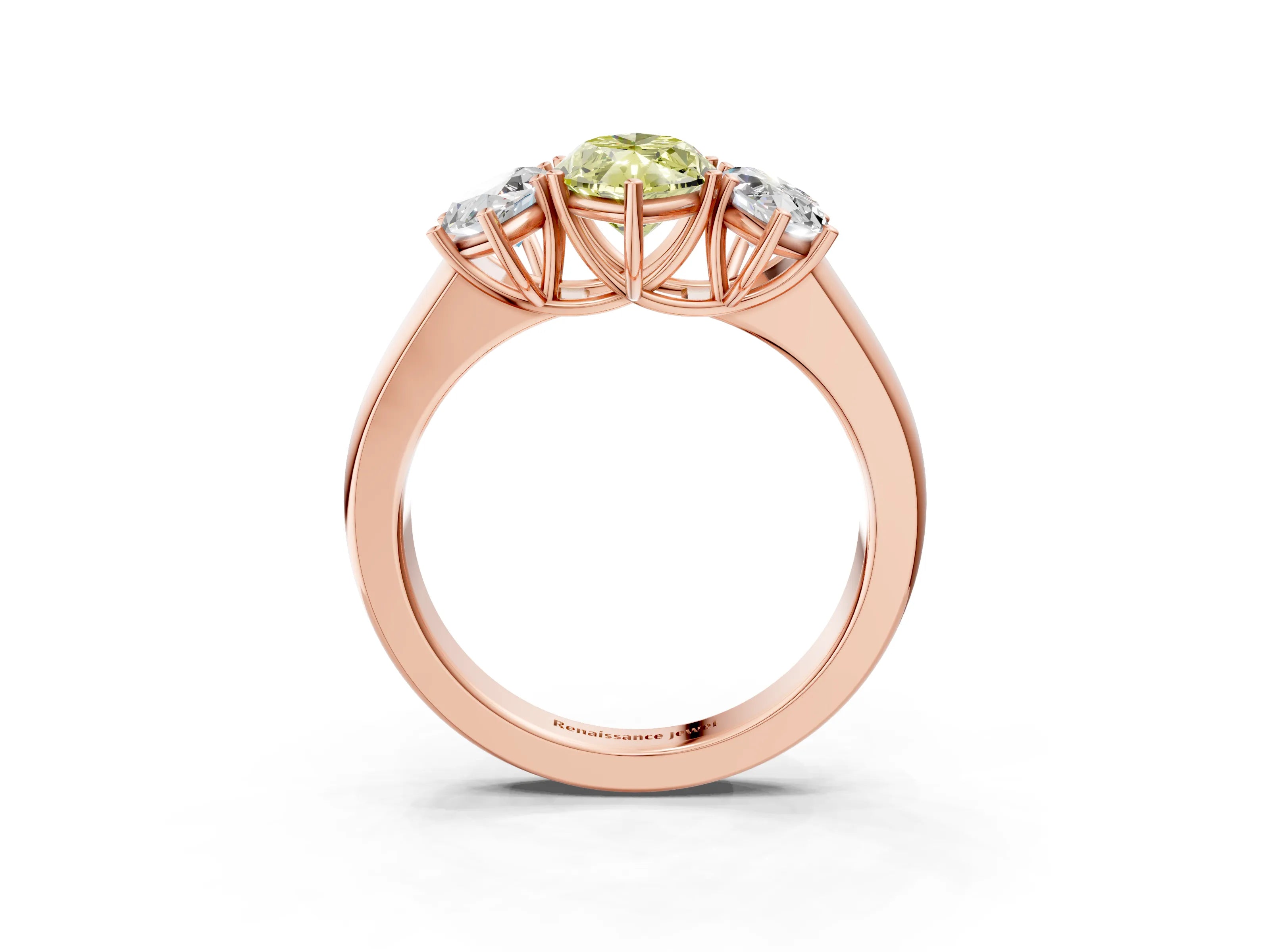 Rose gold Three-Stone Fancy Yellow Marquise Cut Cut Diamond Ring with Prong Setting and Classic Band_3