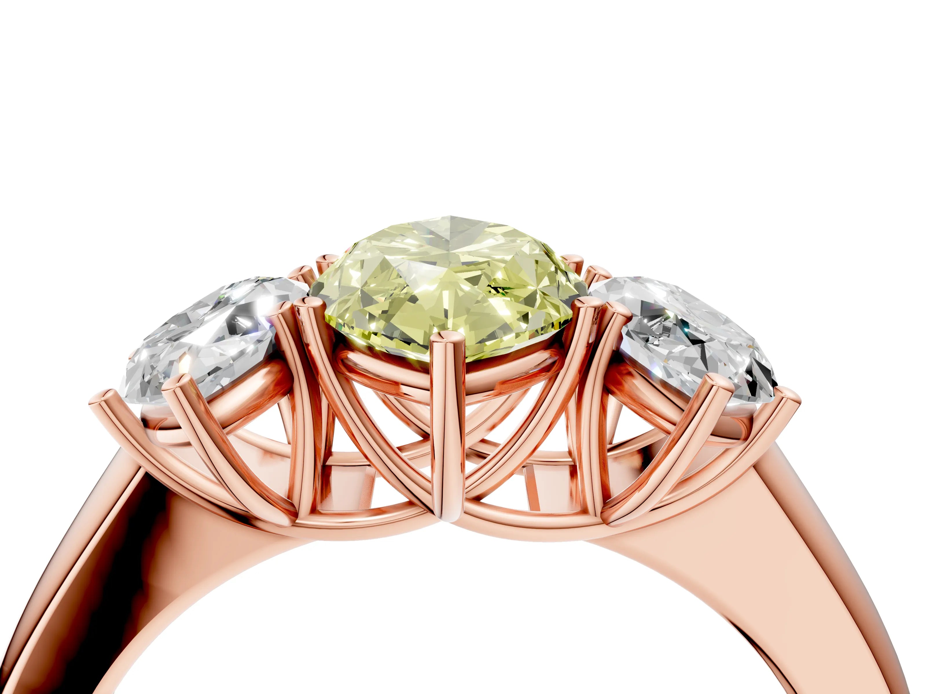 Rose gold Three-Stone Fancy Yellow Marquise Cut Cut Diamond Ring with Prong Setting and Classic Band_4