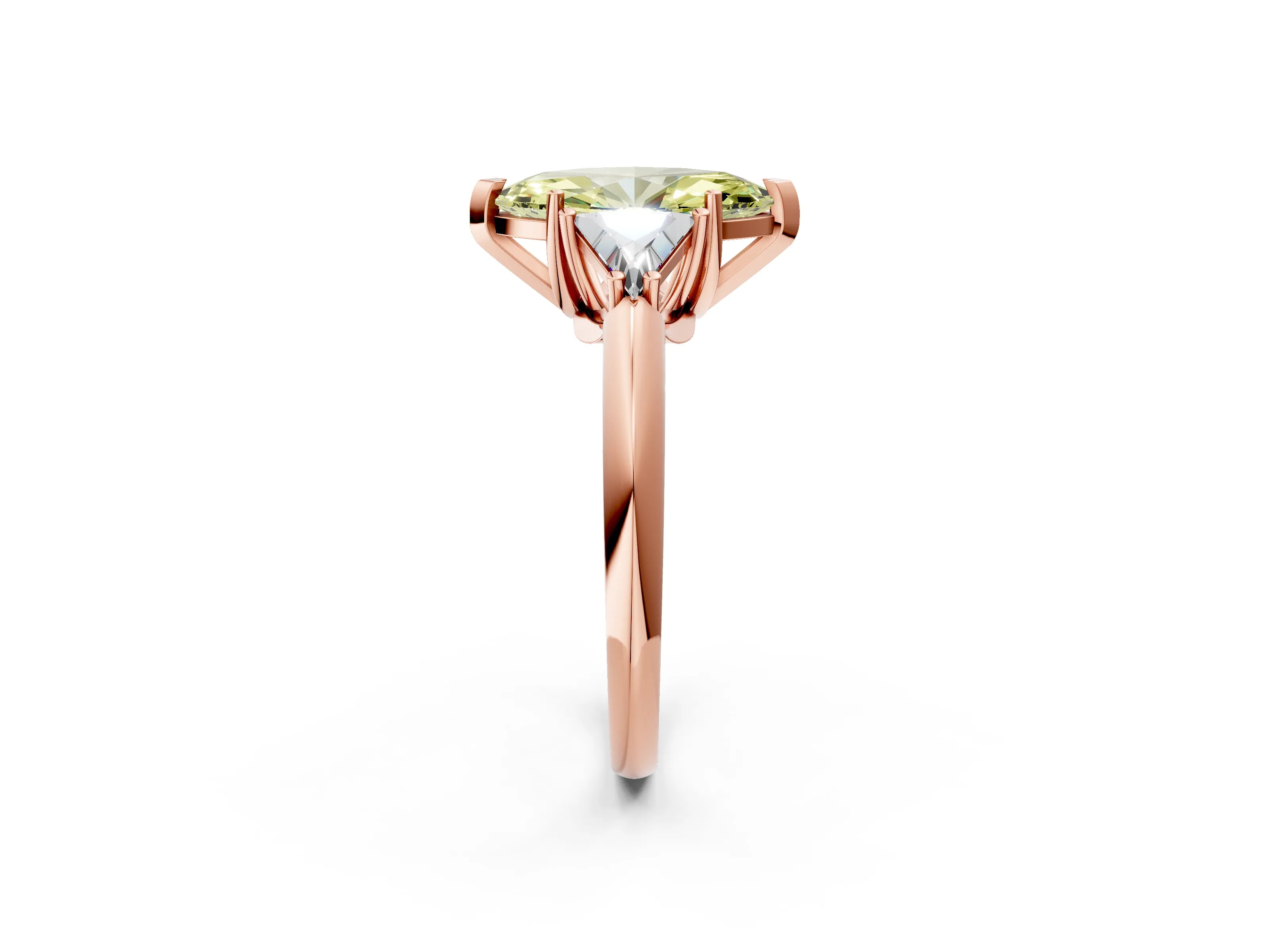 Rose gold Three-Stone Fancy Yellow Marquise Cut Cut Diamond Ring with Trillion Side Stones and Four-Prong Setting_5