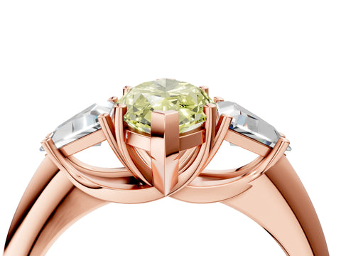 Rose gold Three-Stone Fancy Yellow Marquise Cut Cut Diamond Ring with Trillion Side Stones and Four-Prong Setting_7