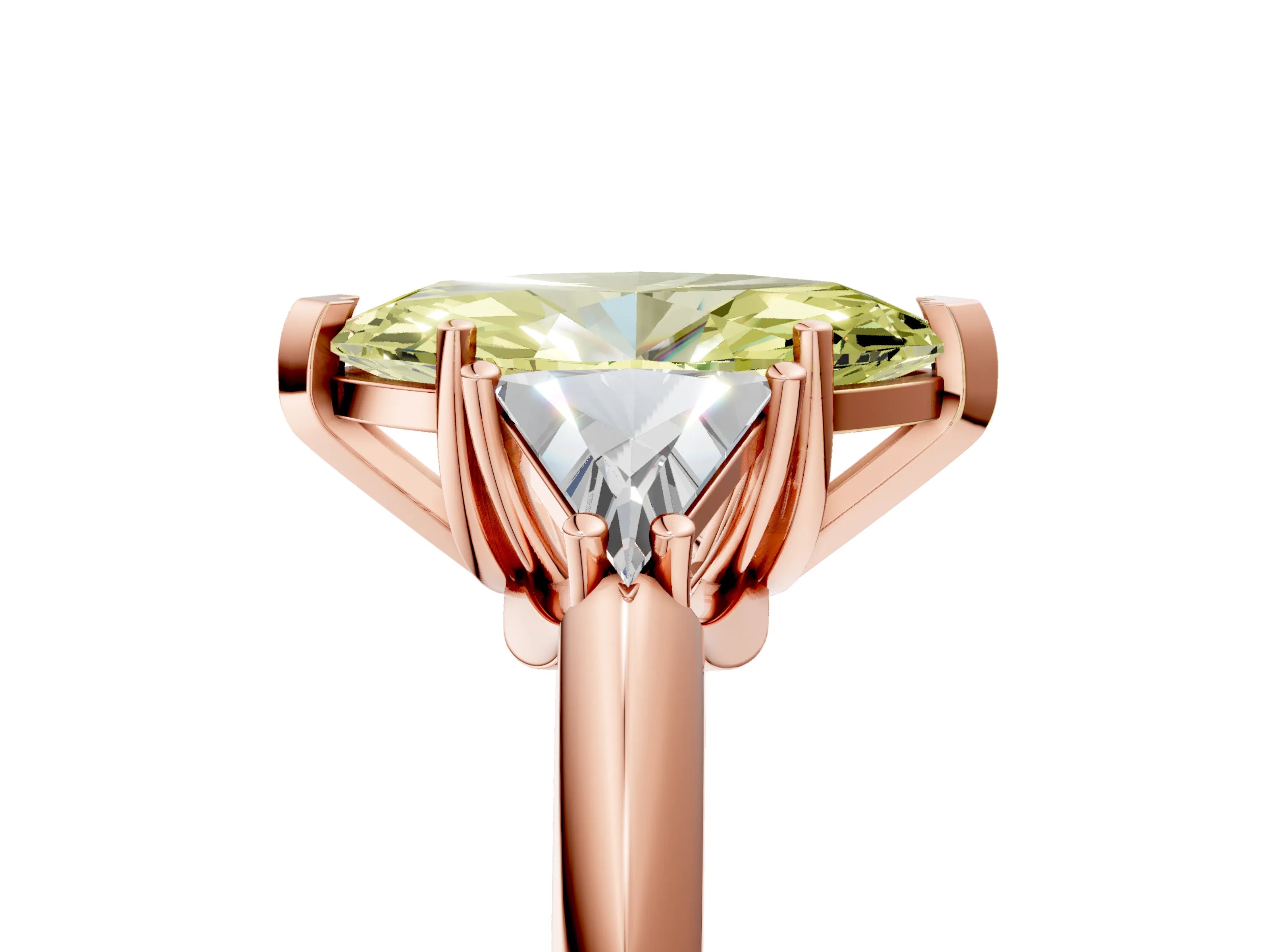 Rose gold Three-Stone Fancy Yellow Marquise Cut Cut Diamond Ring with Trillion Side Stones and Four-Prong Setting_8