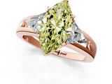 Rose gold Three-Stone Fancy Yellow Marquise Cut Cut Diamond Ring with Trillion Side Stones on a Split Shank Band_1