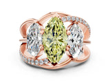 Rose gold Three-Stone Fancy Yellow Marquise Cut Cut Diamond Split Shank Prong Set Ring