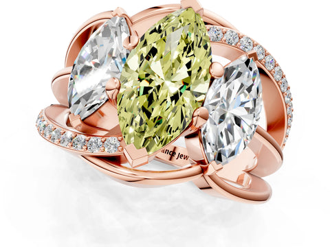 Rose gold Three-Stone Fancy Yellow Marquise Cut Cut Diamond Split Shank Prong Set Ring_1