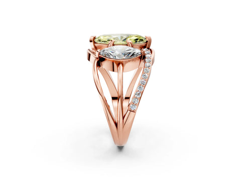 Rose gold Three-Stone Fancy Yellow Marquise Cut Cut Diamond Split Shank Prong Set Ring_2
