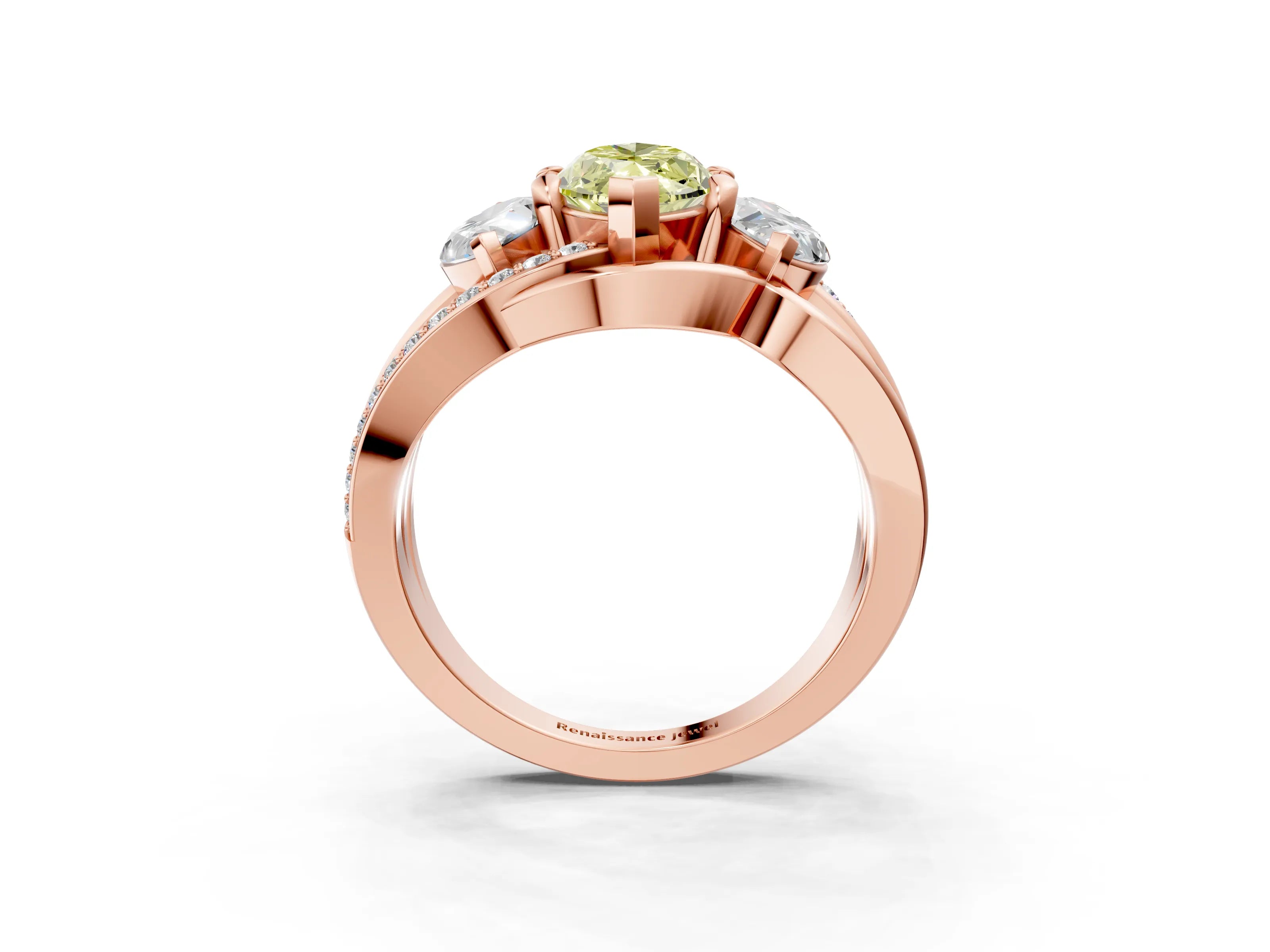 Rose gold Three-Stone Fancy Yellow Marquise Cut Cut Diamond Split Shank Prong Set Ring_3