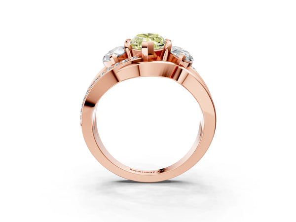 Rose Gold Marquise Three Stone Split Shank Engagement Ring Setting for Fancy Yellow Center