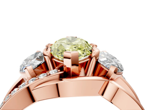 Rose gold Three-Stone Fancy Yellow Marquise Cut Cut Diamond Split Shank Prong Set Ring_4