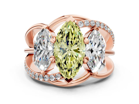 Rose gold Three-Stone Fancy Yellow Marquise Cut Cut Diamond Split Shank Prong Set Ring