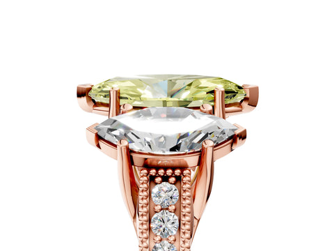 Rose gold Three-Stone Fancy Yellow Marquise Cut Cut Milgrain Pavé Engagement Ring_17