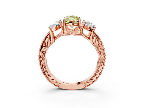 Rose gold Three-Stone Fancy Yellow Marquise Cut Cut Milgrain Pavé Engagement Ring_3