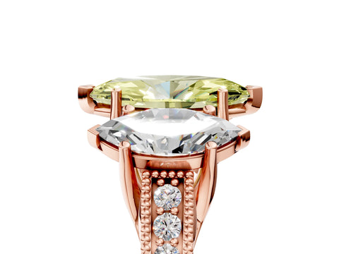 Rose gold Three-Stone Fancy Yellow Marquise Cut Cut Milgrain Pavé Engagement Ring_5