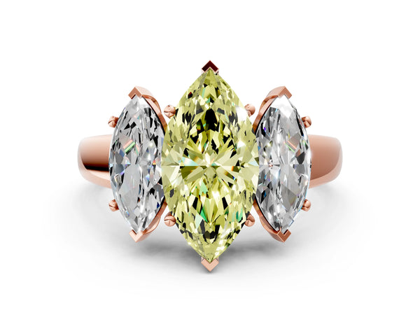 Rose gold Three-Stone Fancy Yellow Marquise Cut Cut Solitaire Ring with Classic Prong Setting