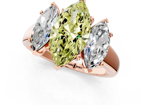 Rose gold Three-Stone Fancy Yellow Marquise Cut Cut Solitaire Ring with Classic Prong Setting