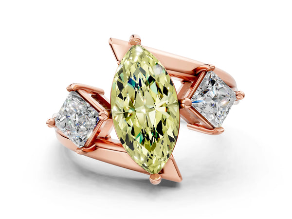 Rose gold Three-Stone Fancy Yellow Marquise Cut Cut Tension Band Ring with Four-Prong Setting