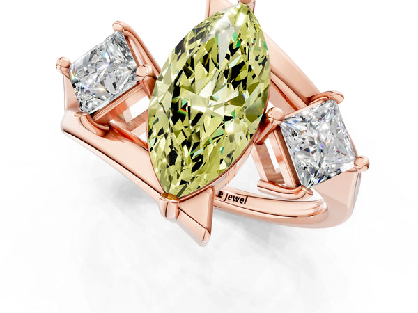 Rose gold Three-Stone Fancy Yellow Marquise Cut Cut Tension Band Ring with Four-Prong Setting