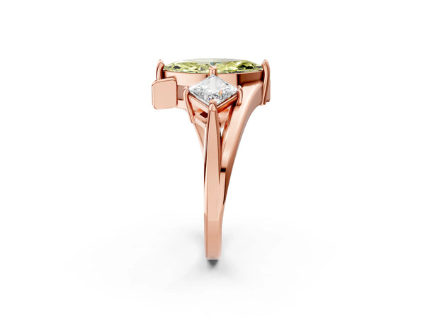 Rose gold Three-Stone Fancy Yellow Marquise Cut Cut Tension Band Ring with Four-Prong Setting