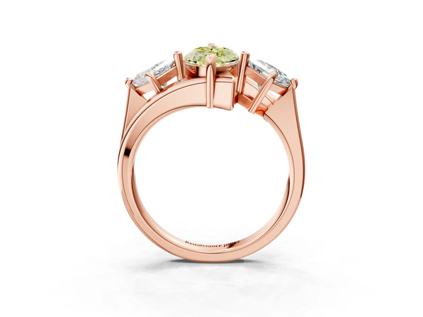 Rose gold Three-Stone Fancy Yellow Marquise Cut Cut Tension Band Ring with Four-Prong Setting