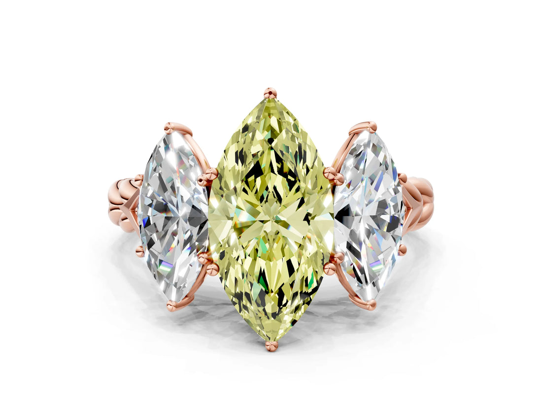 Rose gold Three-Stone Fancy Yellow Marquise Cut Diamond Braided Band Ring with Four-Prong Setting_33