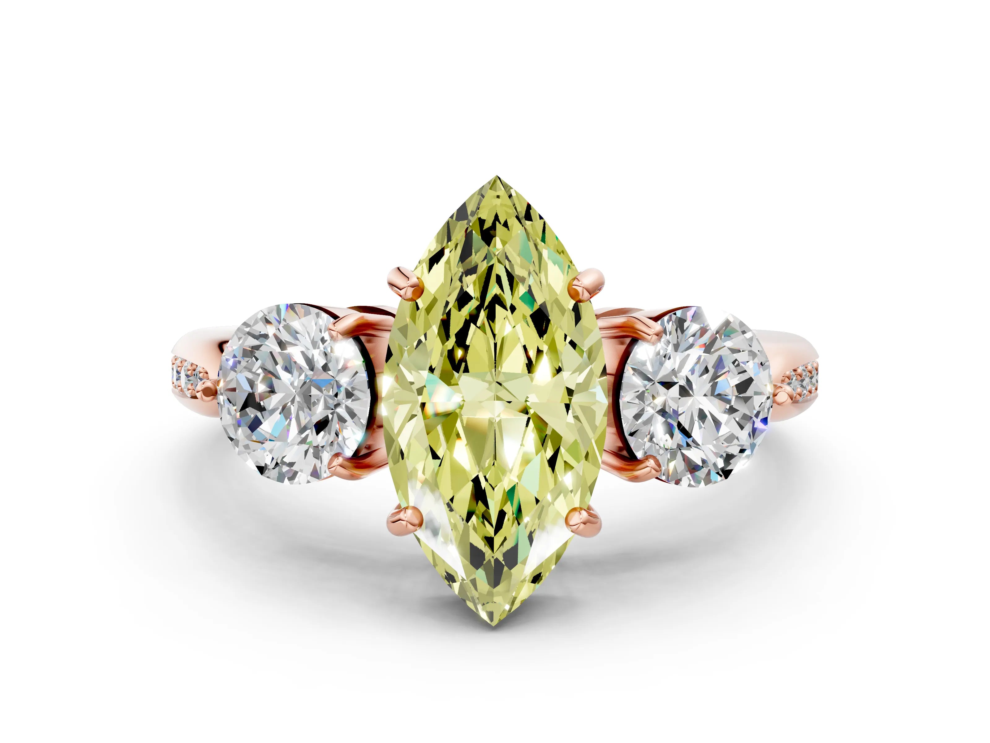 Rose gold Three-Stone Fancy Yellow Marquise Cut Diamond Channel Set Engagement Ring with Prong Setting_12