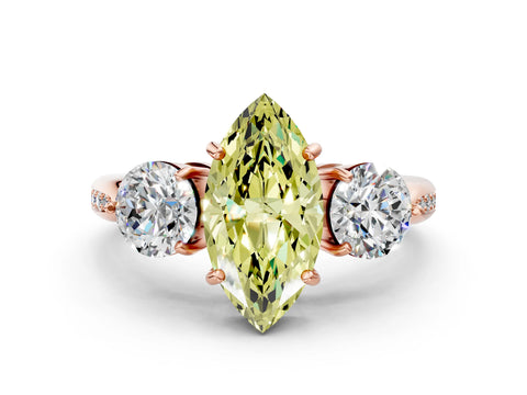 Rose gold Three-Stone Fancy Yellow Marquise Cut Diamond Channel Set Engagement Ring with Prong Setting_12
