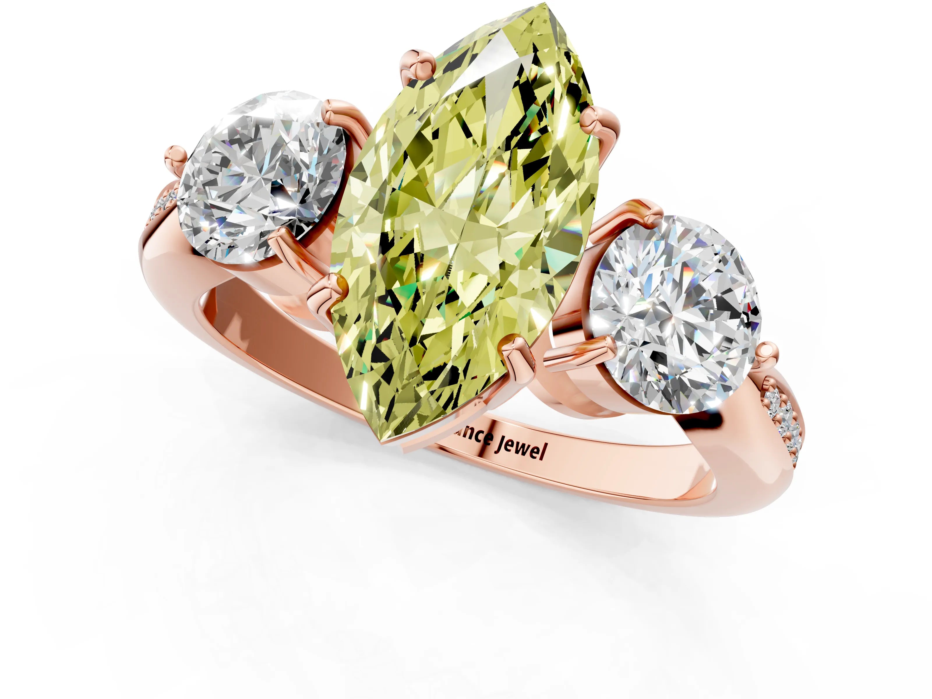 Rose gold Three-Stone Fancy Yellow Marquise Cut Diamond Channel Set Engagement Ring with Prong Setting_13