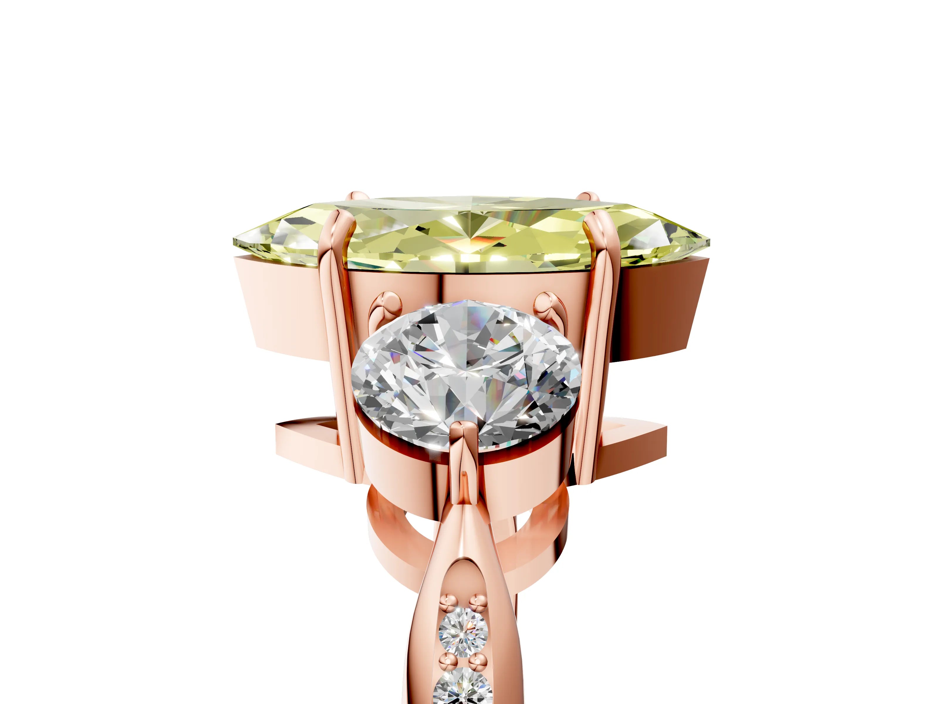 Rose gold Three-Stone Fancy Yellow Marquise Cut Diamond Channel Set Engagement Ring with Prong Setting_17