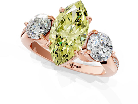 Rose gold Three-Stone Fancy Yellow Marquise Cut Diamond Channel Set Engagement Ring with Prong Setting_1